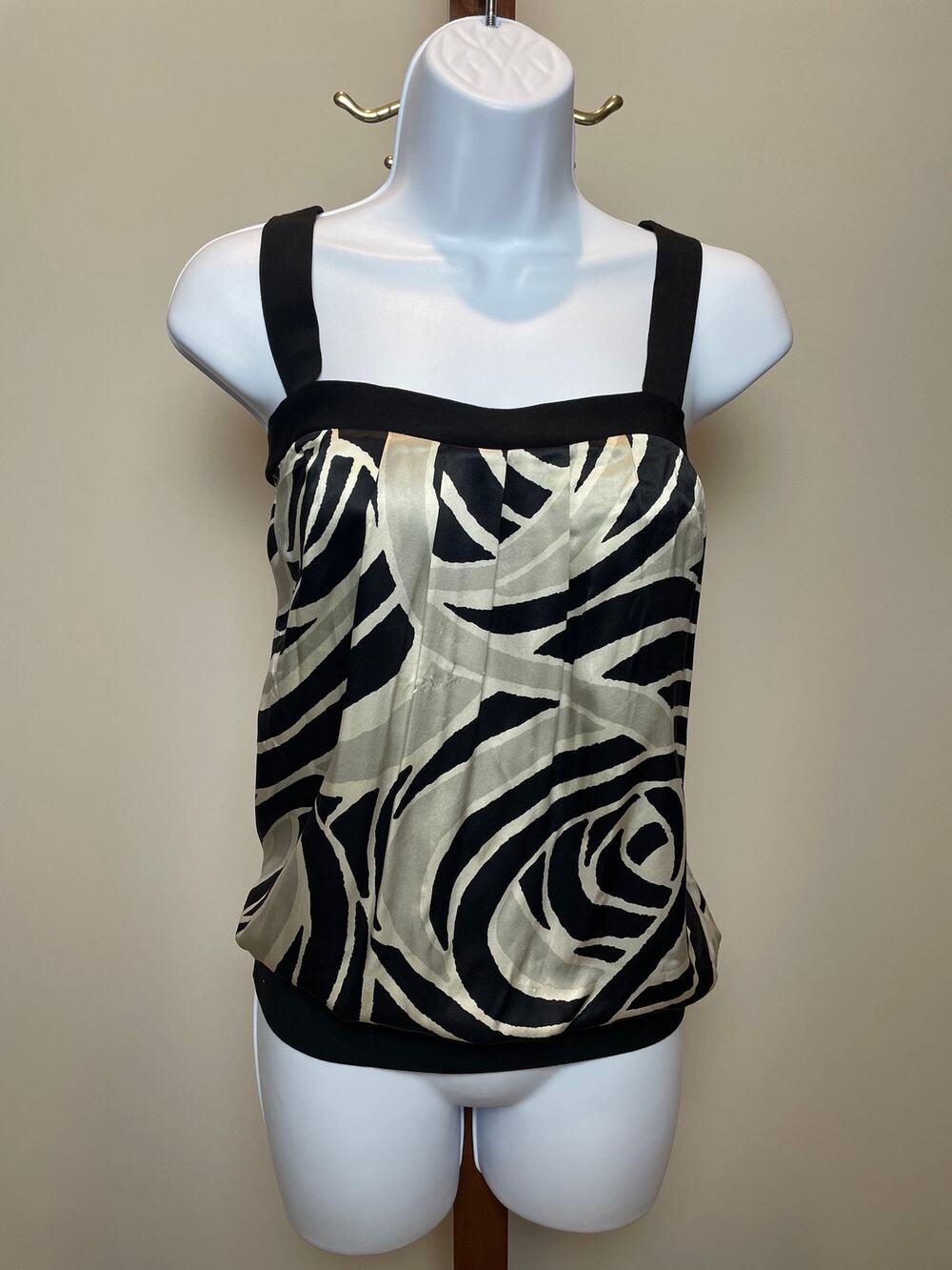White House Black Market Silk Wide Strap Top Size S Black White